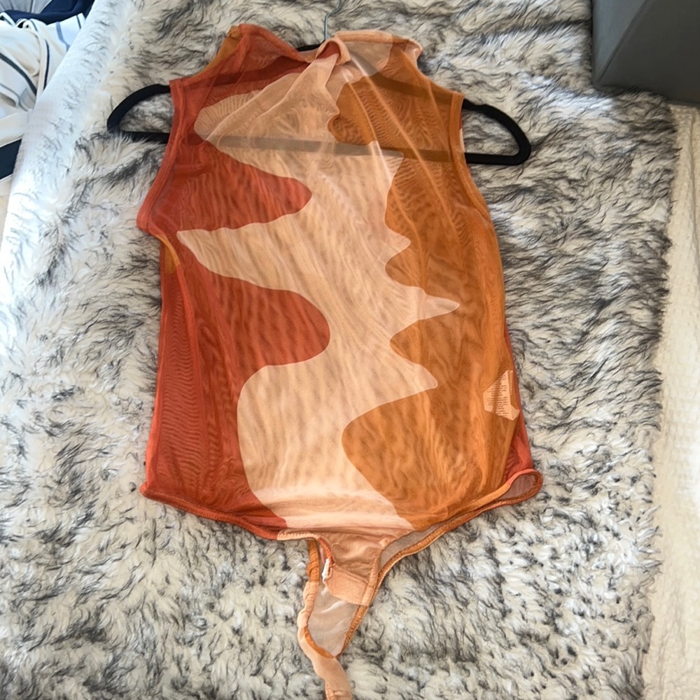 Abstract mock neck mesh bodysuit
